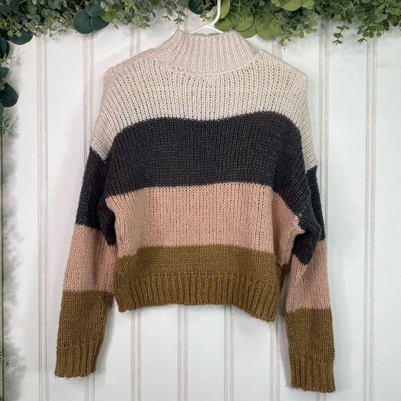 GARAGE Striped Mock Neck Chunky Knit Sweater Women's XS Preppy Casual - Picture 2 of 4
